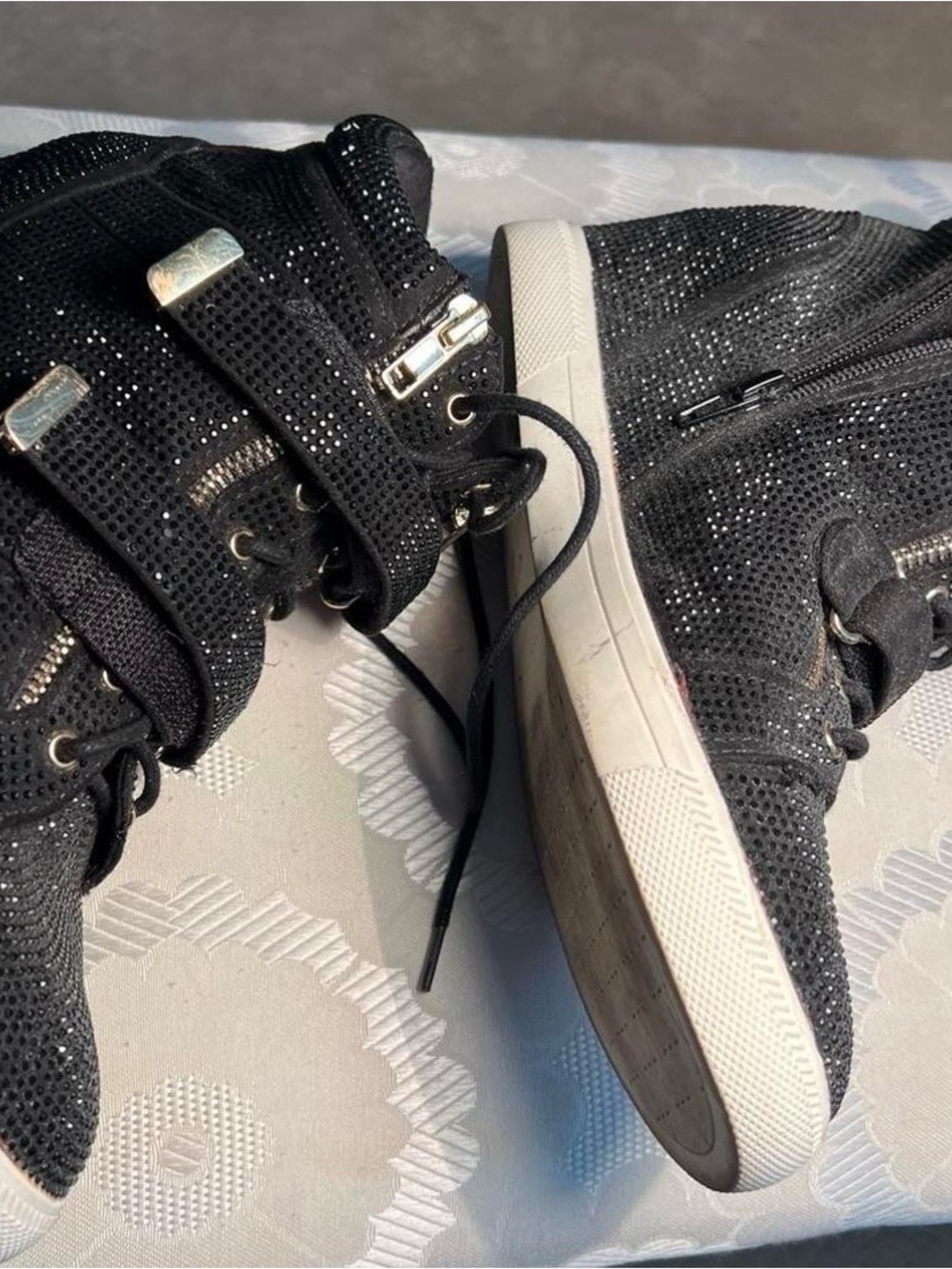 INC International Concepts Black Sparkle High-Top Sneakers with Gold Zippers - Picture 6 of 8